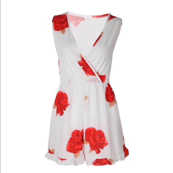 Floral Print V-Neck High Waist Playsuit Romper - Picture 7 of 8